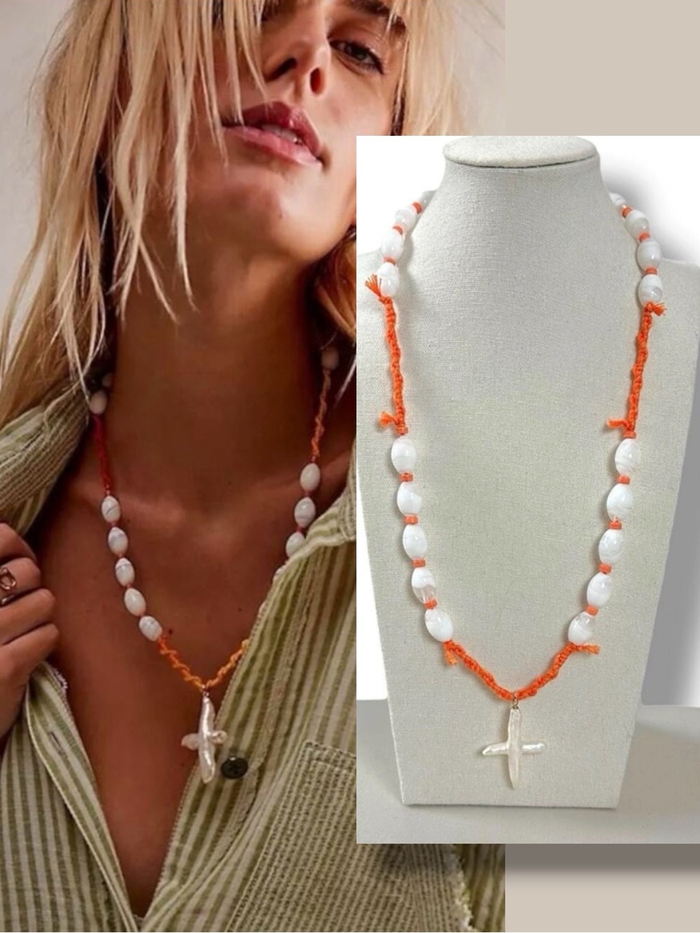 Free People Ariana Ost Easy Does It Pearl Cross Strand Necklace Bohemian Beach
